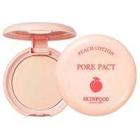 Skinfood Peach Cotton Pore Pact 9g. แป้งพีชอัดแข็ง มีส่วนผสมสารสกัดจากลูกพีช เนื้อบางเบาโปร่งแสง เข้าได้กับทุกสีผิว ช่วยดูดซับและควบคุมความมันได้ดีเยี่ยม