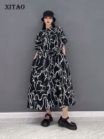 XITAO Dress Fashion Print Loose Casual Shirt Dress