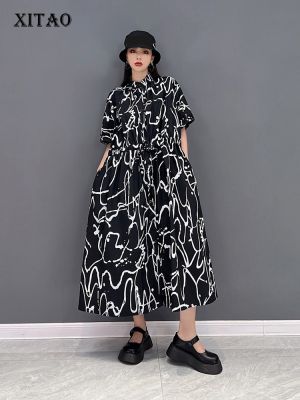 XITAO Dress  Print Loose Casual Shirt Dress