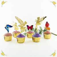 CHUN 6ชิ้นตกแต่งเค้ก Fairy Butterfly PARTY Happy Birthday cake Topper