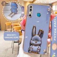 Callfire เคสสายรัดข้อมือแบบยาวสำหรับ Infinix Hot 8 Pro X650 X650C หูกระต่ายห้อยเชือกหรูหราชุบนุ่มป้องกันกล้องสี่เหลี่ยมเคสป้องกันยางป้องกันการตก