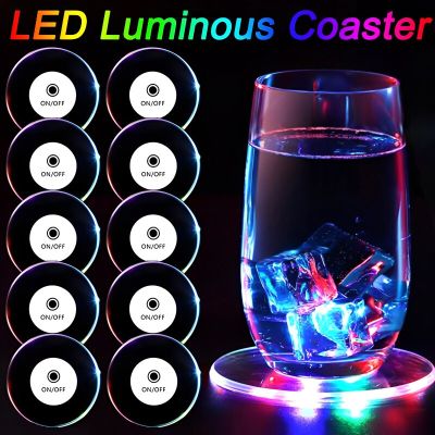 40Pcs LED Luminous Coaster Holder Mug Stand Light Bar Mat Table Placemat Party Drink Glass Creative Pad Round Home Decor Kitchen