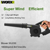 WU230โบลเวอร์ไร้สาย WORX ใหม่เอี่ยมใหม่ล่าสุด20V สูงสุด18000รอบต่อนาที2.8ลูกบาศก์เมตรต่อนาทีชาร์จได้แบตเตอรี่ลิเธียมแบ่งปันแพลตฟอร์มแบตเตอรี่20V