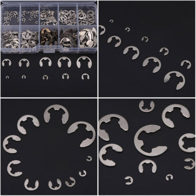 200 ชิ้น E-Clip 304 เหล็กกล้าไร้สนิม E-ring Retaining Ring M1.5-M10 ภายนอก Retaining Ring Assortment Set