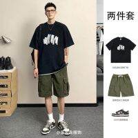 【hot seller】 A complete set of summer casual suit mens ins tide brand graffiti short-sleeved T-shirt overalls two-piece