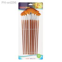 9Pcs Fan Bristle Paint Brush Set Nylon Hair Watercolor Acrylic Wooden Handle Painting Brushes Watercolor Gouache Drawing Tools