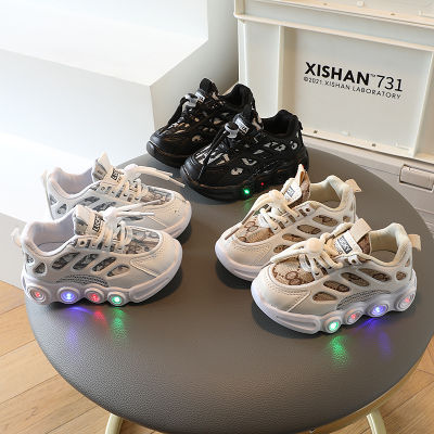 รองเท้ามีไฟ LED สำหรับเด็ก,รองเท้ากีฬาแบบลำลองรองเท้าตาข่ายระบายอากาศได้ดีตัวอักษร1-6ปี
