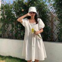 Cherrys【COD&amp;READY STOCK】Puff Sleeve Dress White Khaki Dress Korean dresses for women Beach Dress Bangkok Dress