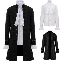 （NEW） Steampunk Jacket Coat Victorian Ghost Gothic Halloween Vampire Costume Men Blazer Suits Stand Collar Trench For Adult Vest Shirt