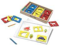 ชุดหัดร่างรูปภาพไม้ 3 สี Wooden Stencil Box Melissa and Doug