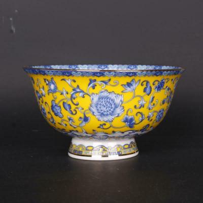 Chinese Famille Rose Porcelain Gilt Blue Lotus Design Bowl 5 inch