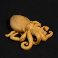 7cm Mini Octopus Statue Wood Figure Handmade Toy Animal Statue Home Decoration