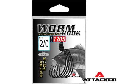 ตัวเบ็ด เบ็ด ATTACKER Worm Hook #1205 ตัวเบ็ดแข็งแรง คมกริบ SUPER SHARP POINT