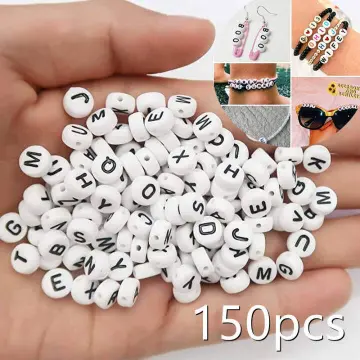 Pack of 100 Acrylic 7mm White Flat Round Letter Beads 26 Letters to Choose  From 