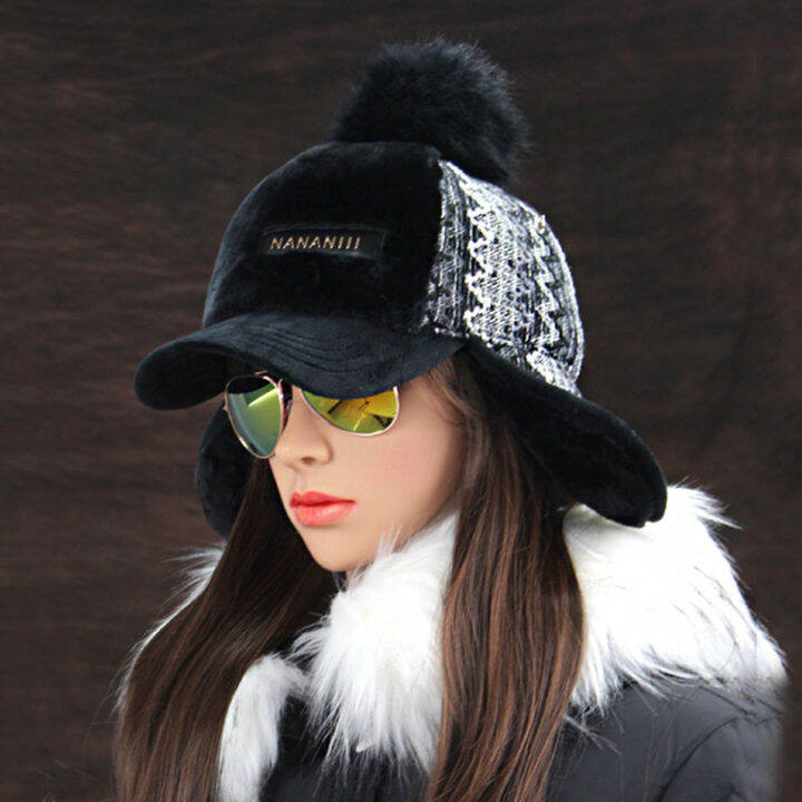 winter-faux-cashmere-bomber-hat-women-earflap-caps-faux-fur-pompom-snow-hats-adjustable-bohemian-russian-ushanka