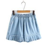 【มีไซส์ใหญ่】Plus Size XL-5XL Womens Elastic Waist Denim Shorts Casual Female Wide Leg Summer Shorts