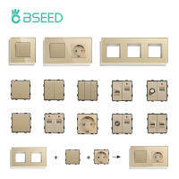 BSEED Wall Light Switches Parts Gold Glass Frames USB Sockets Function Keys DIY EU CAT5 Sockets Internet Power Outlet Parts