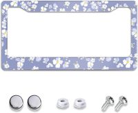 License Plate Frame White Floral Flowers License Frames Decorative Metal Front Car Tag Frames Aluminum License Plate Holder