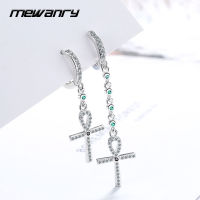 Mewanry 925 Sterling Silver Drop Earrings for Women Trend Elegant Vintage Asymmetric Zircon Cross Jewelry Party Birthday Gifts