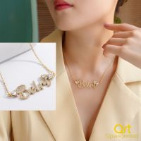 Qitian Custom Crystal Name Necklace With Heart Pendant Nameplate Jewelry For Women Personalized Stainless Steel Necklaces ForHer