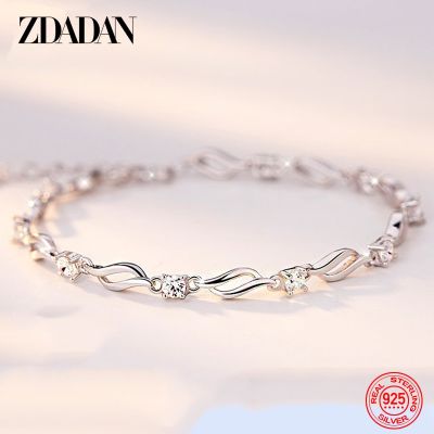 ZDADAN 925เงินสเตอร์ลิงสร้อยข้อมือคริสตัลโซ่สำหรับเป็นของขวัญเครื่องประดับแฟชั่นสำหรับผู้หญิง