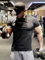 ☄☊☈ Mens sports fitness short-sleeved T-shirt quick-drying tights running training clothes sweat-wicking breathable high-elastic bottoming shirt