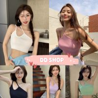 DD SHOP พร้อมส่ง(9153) เสื้อไหมพรมสายเดี่ยวแบบข้างเดียวเก๋มาก เกาหลีสุด