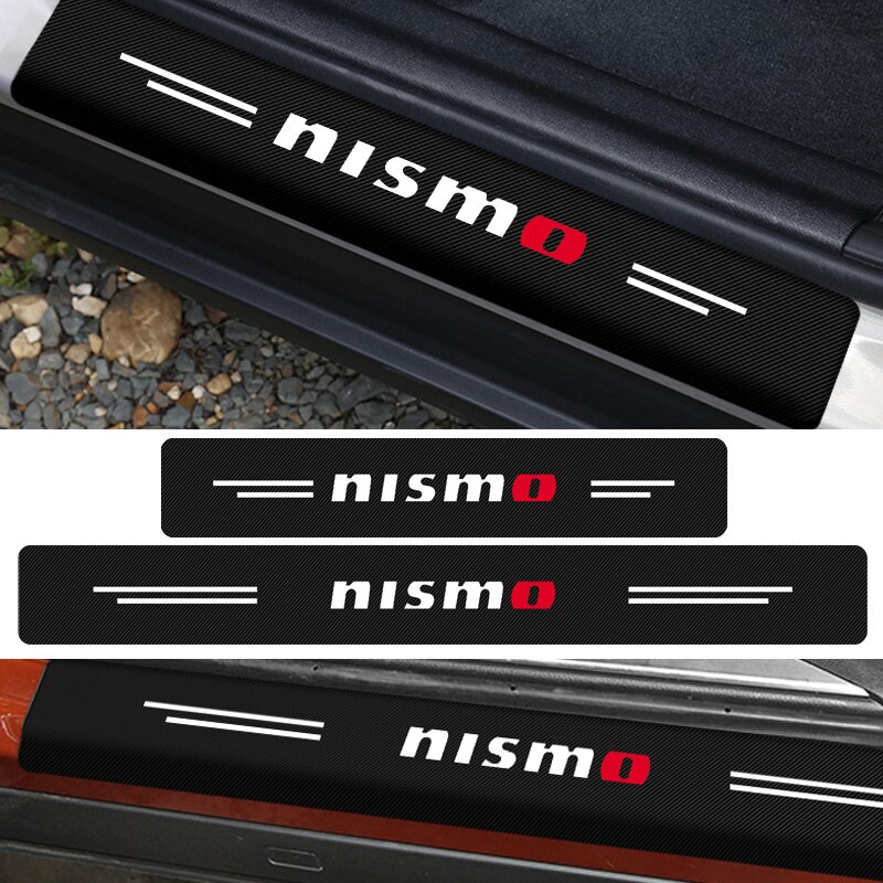 4pcs Car Accessories Carbon Fiber Vinyl Door Sill Sticker for Nissan NISMO Skyline Teana Tiida X-Trail Qashqai Juke Almera 