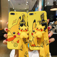 สำหรับ OPPO A54 A15 A15s A93 A94 Reno 4F F17 Pro F19 Pro Reno 5F น่ารัก Pikachu TPU เคสโทรศัพท์ + ตุ๊กตา Holder ขาตั้ง + Lanyard ฝาหลัง