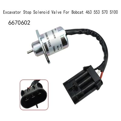 12V Engine Shut Off Stop Solenoid Excavator Stop Solenoid Valve for Bobcat 463 553 S70 S100 6670602