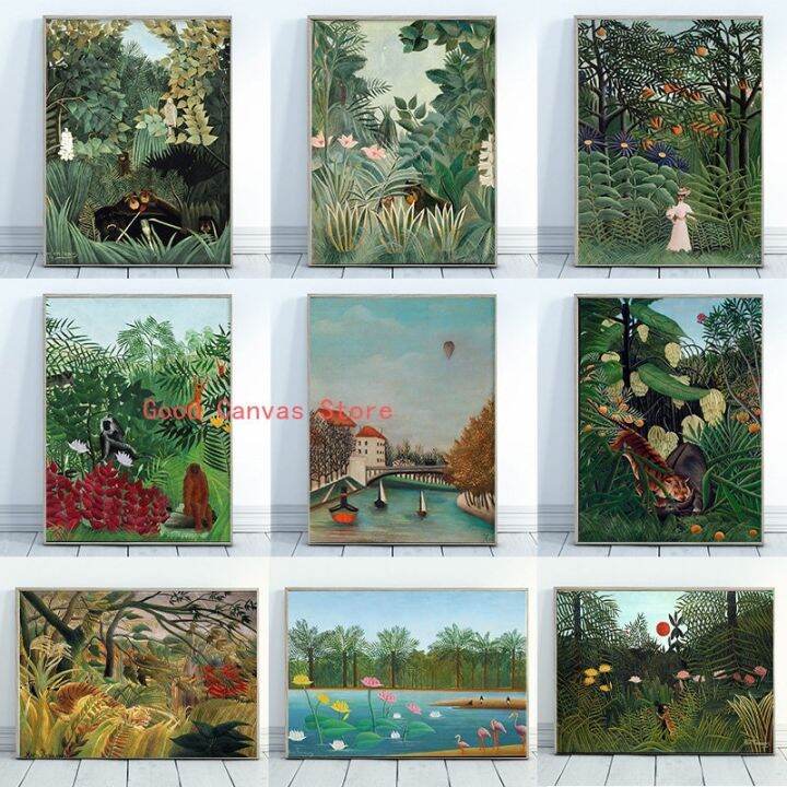 henri-rousseau-โปสเตอร์งานศิลปะ-tropical-rainforest-scenery-สัตว์ภาพวาดผ้าใบพิมพ์-wall-art-รูปภาพ-room-home-decor-gift