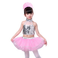 Kids Girls Top Jazz Dance Wear Costumes Sequins Holographic Cheerleader Hiphop Stage Performance Clothing Outfit Set