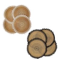 Round Placemats Set of 4,Boho Woven Table Mats with Pompom for Dining Room Kitchen Table Decor