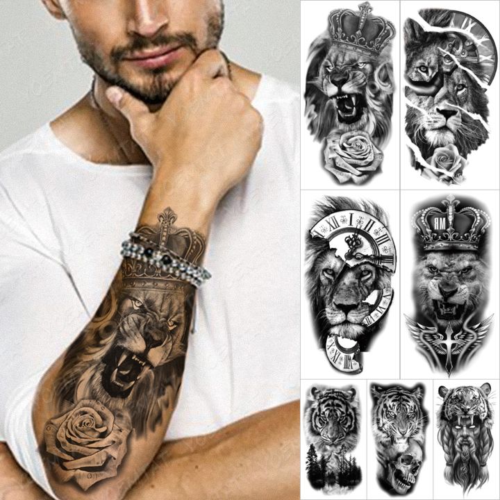 hot-dt-temporary-sticker-tiger-flash-tattoos-leopard-wolf-arm-fake-tatoo-men