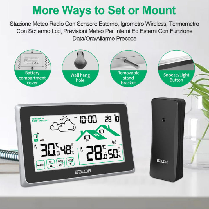 stazione-meteo-วิทยุ-sencuseo-no-igrometro-wireless-termometro-con-schermo-lcd-previsioni-meteo-ต่อ-interni-ed-มุ้งลวดข้อมูล-ora-allarme-precoce