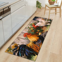 【cw】WUJIE Rooster Pattern Anti-slip Kitchen Mat Non-Slip Car Rectangle Rug Floor Mats Bedroom Mats Entrance Rugs Doormat Decor