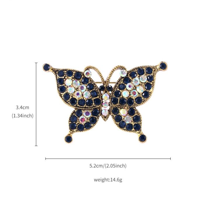 baiduqiandu-หมุดเข็มกลัดผีเสื้อไรน์สโตนสีน้ำเงินเข้มและ-ab-สไตล์โบราณแมลงลำลองของขวัญสำหรับงานเลี้ยง