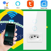 ❁✣☃ IsFriday Brazil Smart WiFi Switch With Socket Plug 1/2gang Touch Wall Light Interruptor Tuya Smart Life For Alexa Google Home