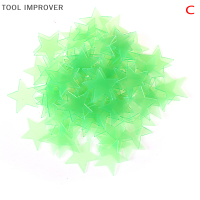 TOOL IMPROVER 100pcs 3D Stars GLOW ใน Dark Luminous Fluorescent Plastic Wall Sticker หน้าแรก