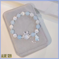 จี้กระต่าย Bluesea สร้อยข้อมือลูกปัดโอปอลพลอยสีฟ้าใสสายรัดข้อมือแบบร้อยคริสตัลมูนสโตนเป็นของขวัญสำหรับคู่รักแฟนสาว