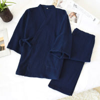 NHKDSASA Kimono Pajamas V-Neck Cotton Crepe Pijamas Women 2 Piece Set Double Layer Gauze Sleepwear Sleep Tops Men Homewear Mujer