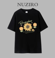 NUZIRO เสื้อยืดแขนสั้นสำหรับผู้หญิง,ผ้าฝ้ายพิมพ์ลายดอกไม้สไตล์เกาหลี