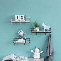 【YF】 Creative Iron Wood Combination Wall Decoration Storage Rack And Wrought Hanging Basket Multi-Function Hook Bedroom Shelf