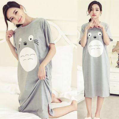 Cute Girl Totoro Nightgown Sweet Cartoon Cotton Sleep Shirt Summer Women Sleepwear Night Gown Loose Lingerie Robe Home Dress vmn