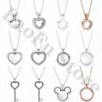 Original 100 925 Sterling Silver Necklace Round and Love Floating Box Magic Box Glass Key Suitable for Women DIY Jewelry