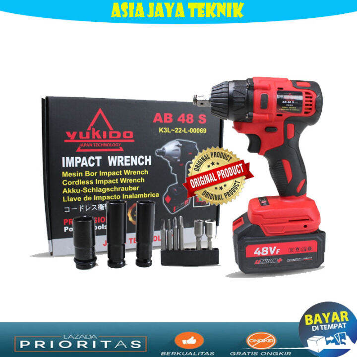 PROMO YUKIDO Cordless Brushless bor Baterai 48S Bor Impact Wrench 13MM Untuk melepas dan