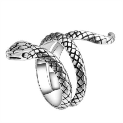 Qipin Simple Punk Adjustable Silver Rings Alloy Animal Snake Shape Uni Jewelry Gifts