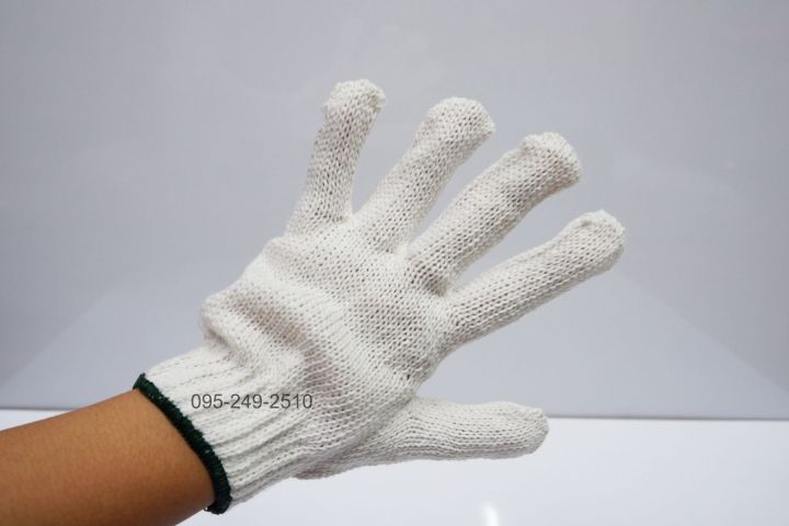 ถุงมือผ้าสีขาว-ขอบเขียว-ถุงมือผ้าฝ้าย-ถุงมือโรงงาน-ถุงมืออุตสาหกรรม-น้ำหนัก-500-กรัม-แพ็คละ-12-คู่-1-โหล