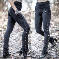 Medieval Renaissance Studded Split Pants Vintage Steampunk Goth Rivet Summer Trousers Halloween Cosplay Costume For Adult Women