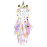 Dream Catcher สำหรับห้องนอนเด็ก Unicorn Dream Catchers สีสัน Feather Dream Catcher W/ Light Handmade ดอกไม้สำหรับห้องนอนเด็ก Decor Unicorn Dream Catcher สำหรับเนอสเซอรี่ Wall Decor